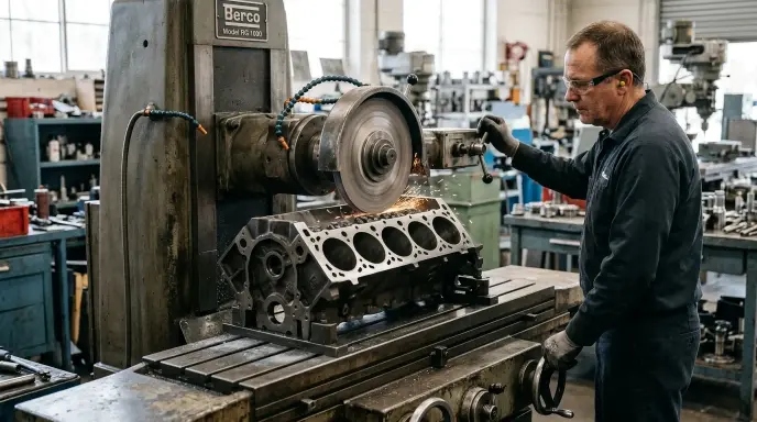 Engine Block Grinding for Cylinder Head Assembly Preparation